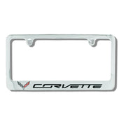 C7 Corvette Stingray Chrome License Plate Frame w/Crossed Flags Logo,Exterior