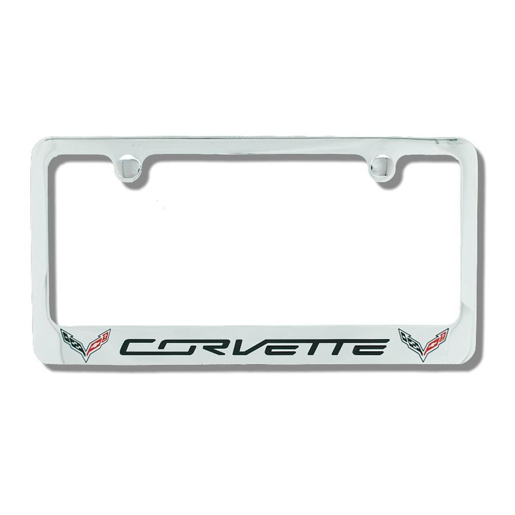 C7 Corvette Stingray Chrome License Plate Frame w/Double Logo,Exterior