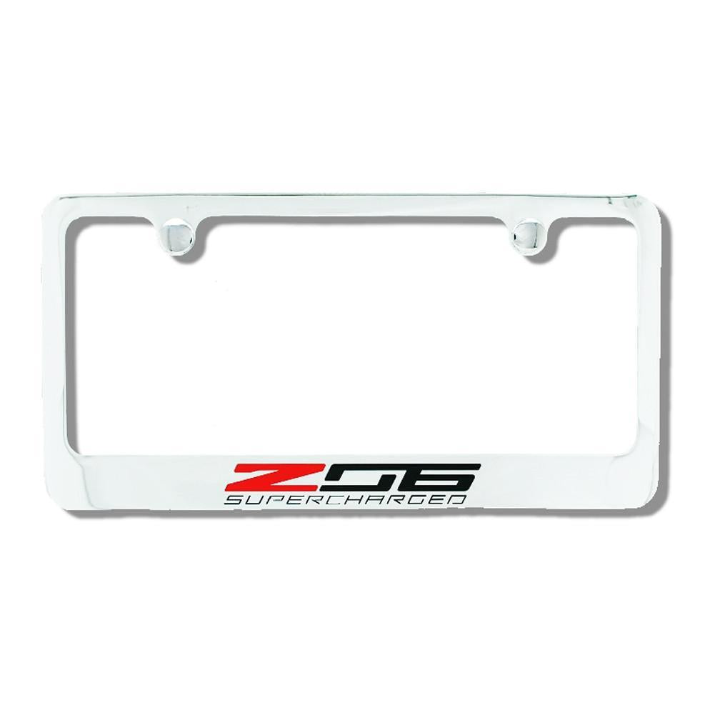C7 Corvette Stingray Chrome License Plate Frame w/Z06 Supercharged Script,Exterior