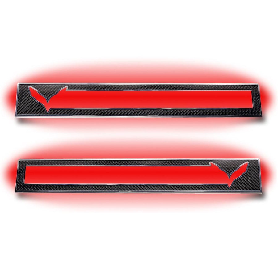 C7 Corvette Stingray Door Sill Carbon Fiber Overlay with Polished Trim & LED Lighting Kit,Interior