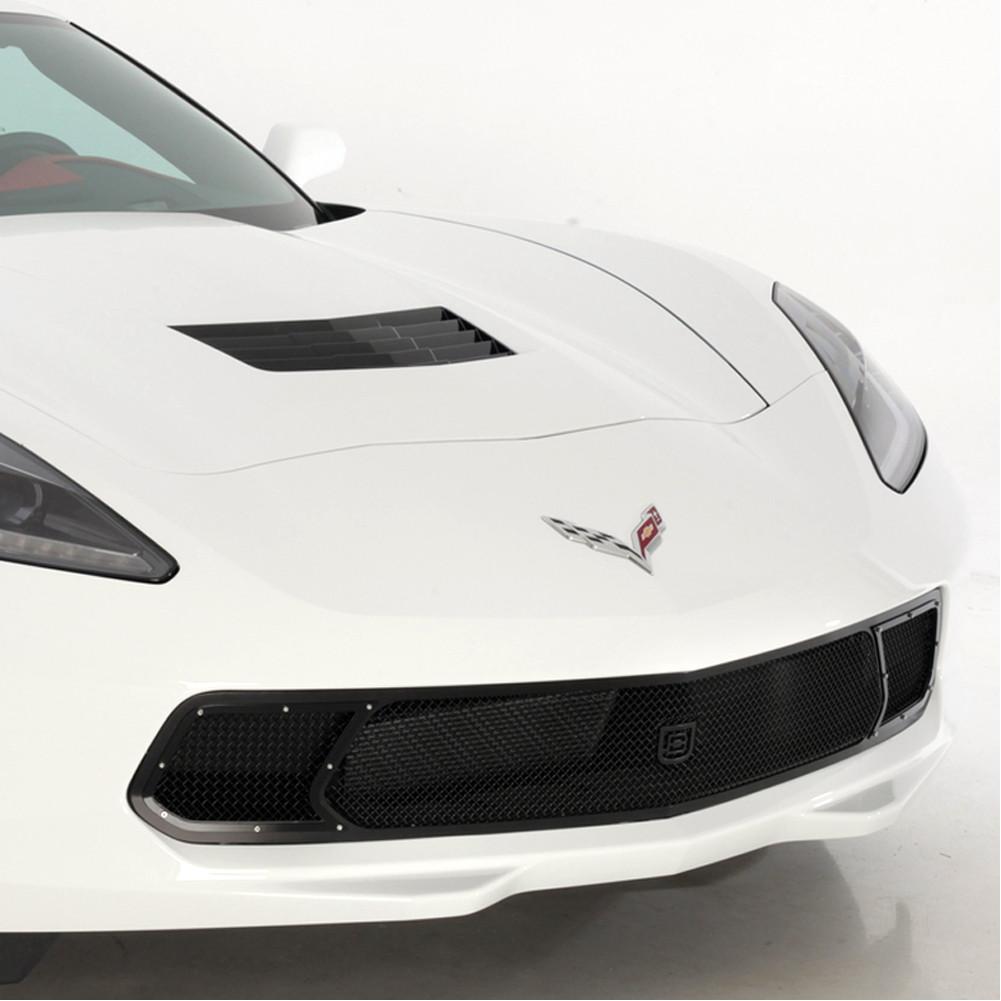 C7 Corvette Stingray Front Grille - GT Corsa : Black w/Brushed Port Accent Trim/Fasteners,Body Parts