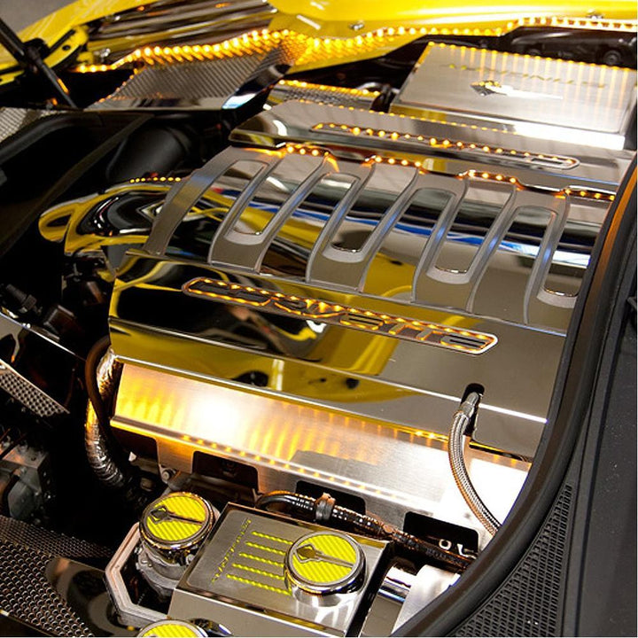 C7 Corvette Stingray Fuel Rail Covers - Lower 2Pc : Brushed - DRY SUMP ONLY,Engine
