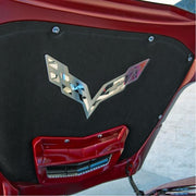C7 Corvette Stingray Hood Panel Badge - Crossed Flags: Polished/Brushed Stainless Steel,Engine