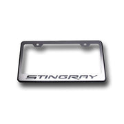 C7 Corvette Stingray License Plate Frame - Black w/Brushed Stainless Steel Overlay "STINGRAY" Script,Exterior