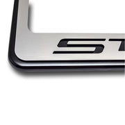 C7 Corvette Stingray License Plate Frame - Black w/Brushed Stainless Steel Overlay "STINGRAY" Script,Exterior