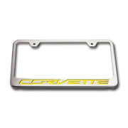 C7 Corvette Stingray License Plate Frame - Chrome w/Stainless Steel Overlay & Carbon Fiber "CORVETTE" Script,Exterior