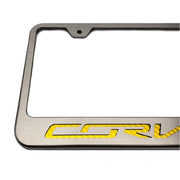 C7 Corvette Stingray License Plate Frame - Chrome w/Stainless Steel Overlay & Carbon Fiber "CORVETTE" Script,Exterior
