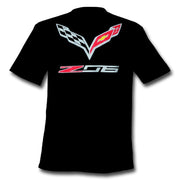 C7 Corvette Stingray Z06 with Crossed Flags T-shirt : Black,Apparel