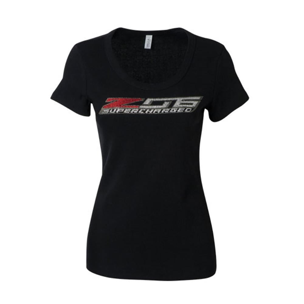 C7 Corvette Z06 Supercharged- Ladies Rhinestone Scoop Neck Tee,Apparel