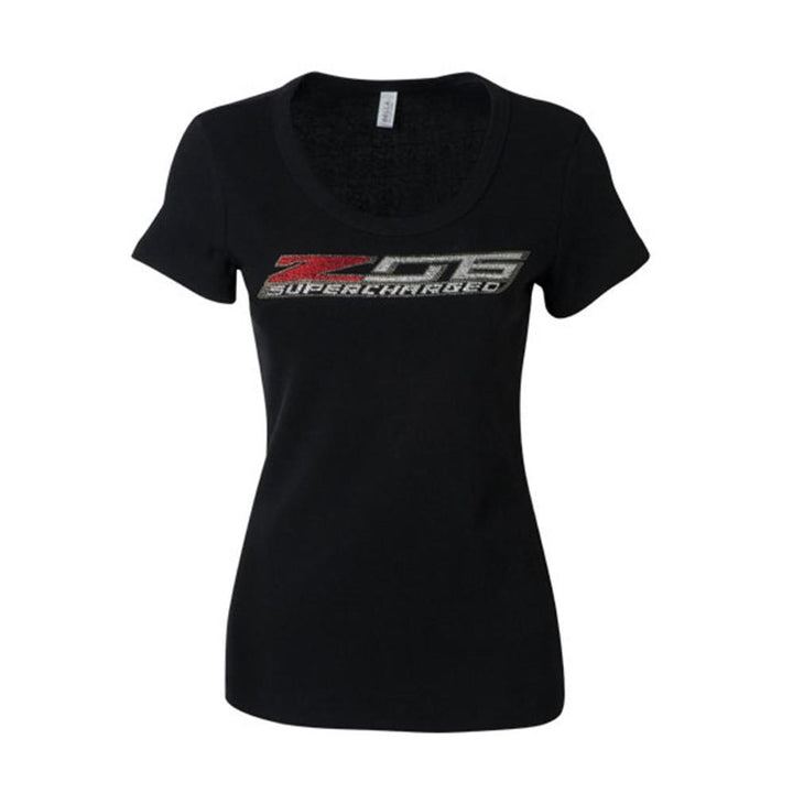 C7 Corvette Z06 Supercharged- Ladies Rhinestone Scoop Neck Tee,Apparel