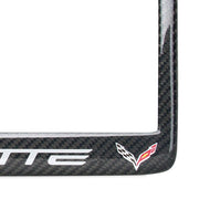 C7 Stingray Lite Gray Corvette script with w/Double Logo License Plate Frame - Carbon Fiber,Exterior