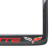 Carbon Fiber : C6 05 - 13 Corvette Red Script w/Double Logo License Plate Frame,Exterior