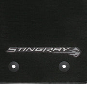 Corvette Black Floor Mats - Stingray Logo w/Colored Border Stitching: 2014+ C7 Stingray,Interior