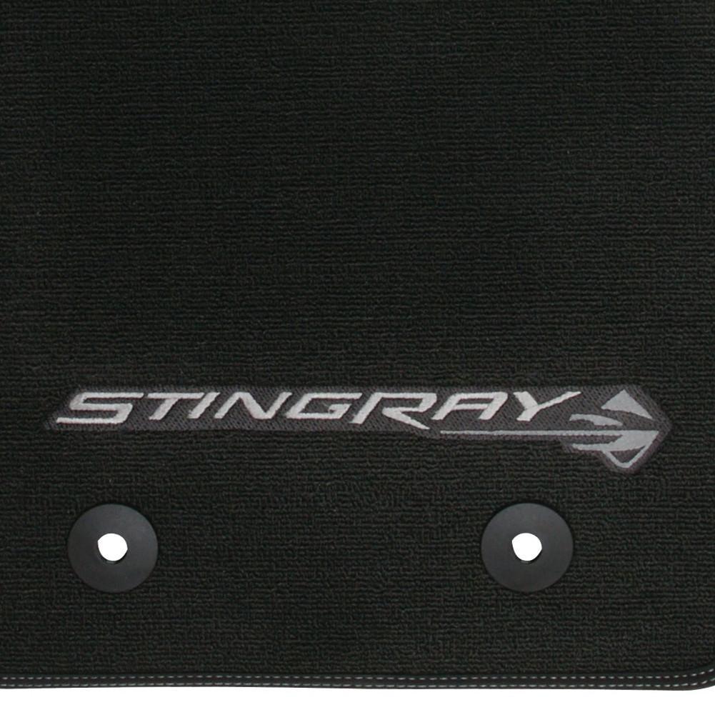 Corvette Black Floor Mats - Stingray Logo w/Colored Border Stitching: 2014+ C7 Stingray,Interior