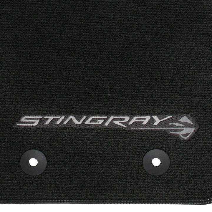 Corvette Black Floor Mats - Stingray Logo w/Colored Border Stitching: 2014+ C7 Stingray,Interior