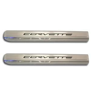 Corvette C6 Executive Series Door Sill - Polished/Brushed Inner - Colored Carbon Fiber Inlay : 2005-2013 C6,Interior