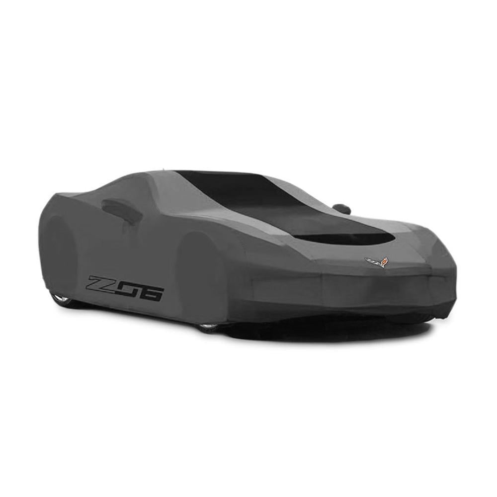 Corvette Car Cover - Z06 & Flags Logo - Outdoor - Grey w/Black Stripe : C7 Z06,Car Care