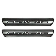 Corvette Door Sill Plates - Two-Tone Billet Aluminum with Corvette Script : 2005-2013 C6,Interior