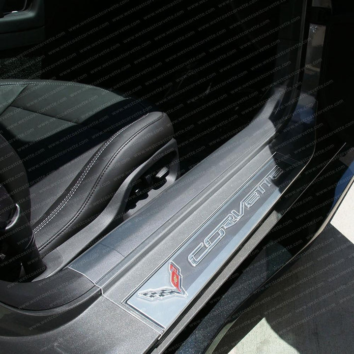 Corvette Embossed Clear Door Sill Protectors : C7 Stingray, Z51, Z06,Interior