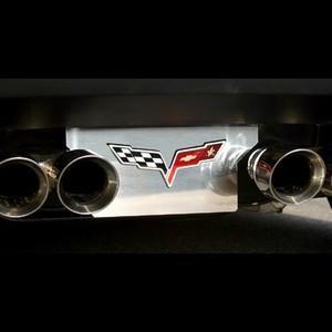 Corvette Exhaust Plate - Polish Stainless Steel with C6 Logo : 2005-2013 C6,Exhaust