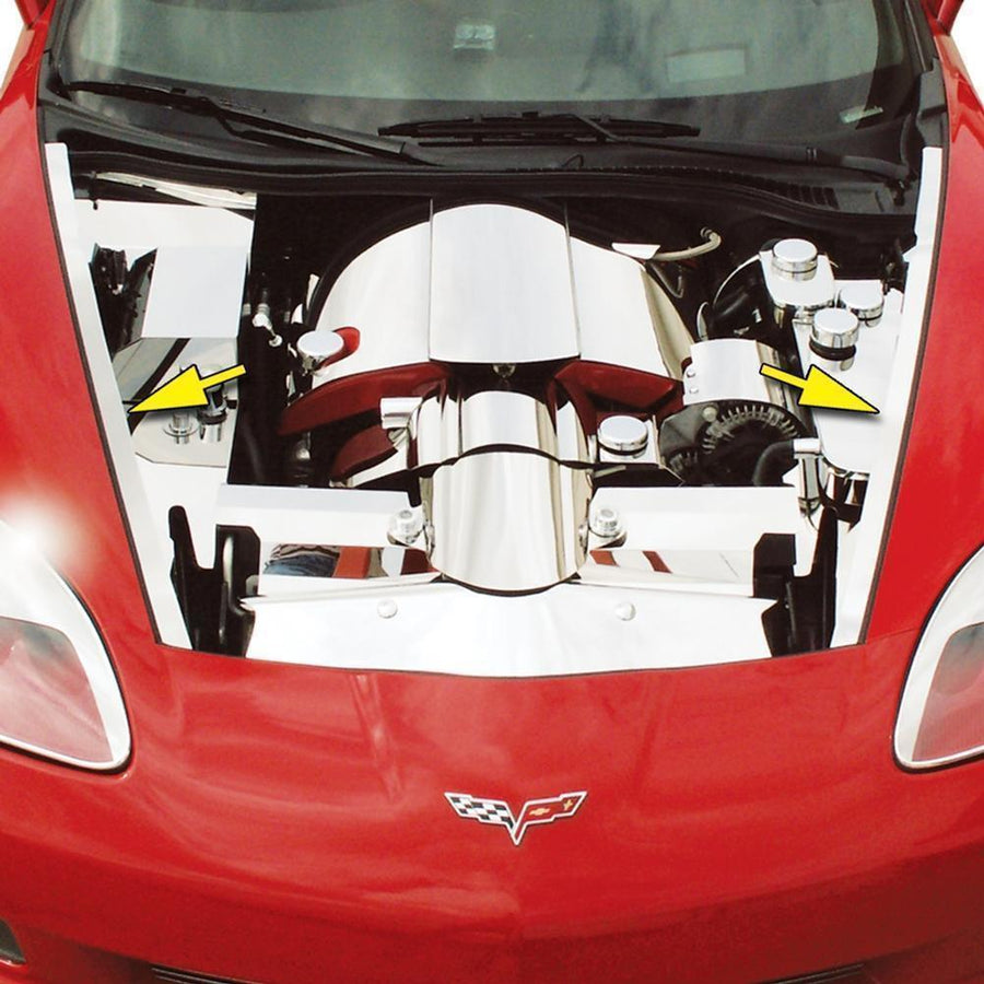 Corvette Fender Caps - Polished Stainless Steel : 2005-2013 C6, 2010+ Grand Sport,Engine