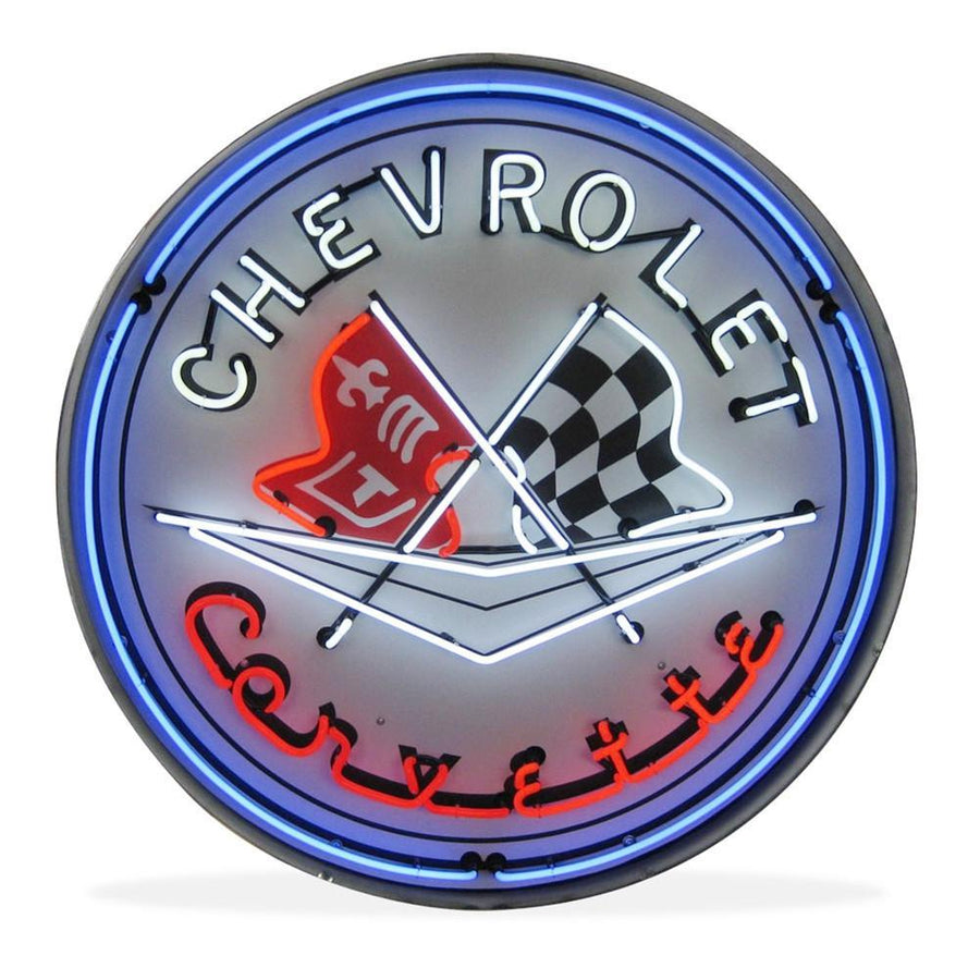Corvette Flags Neon Sign in a Metal Can : 36in,0
