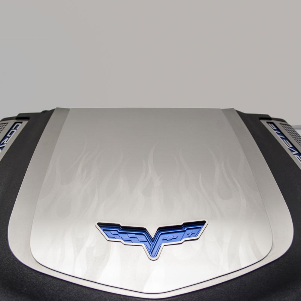 Corvette Flame Etched Engine Shroud Cover - Polished Stainless Steel ...