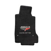 Corvette Floor Mats - 60th Anniversary above Flags w/Silver Corvette Script - Ebony- Set of 2 : 2007.5-2013 C6, Z06, Grand Sport & ZR1,Interior