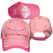 Corvette Hat - Pink Twill Cap with C6 Corvette Logo & Script,Apparel