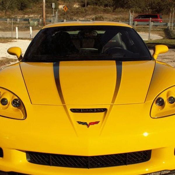 Corvette Hood Graphic Fade Stripe Decal 2Pc - Black : 2005-2013 C6, Z06, Grand Sport,Exterior