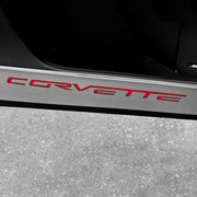Corvette Kick Panel/Door Guards - Brushed Stainless Steel with Carbon Fiber Corvette Inlay : 2005-2013 C6,Interior