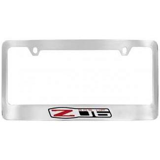 Corvette License Plate Frame - Chrome w/ Black Corvette Lettering C6 Z06 Emblem (06-13 C6 Z06),Exterior