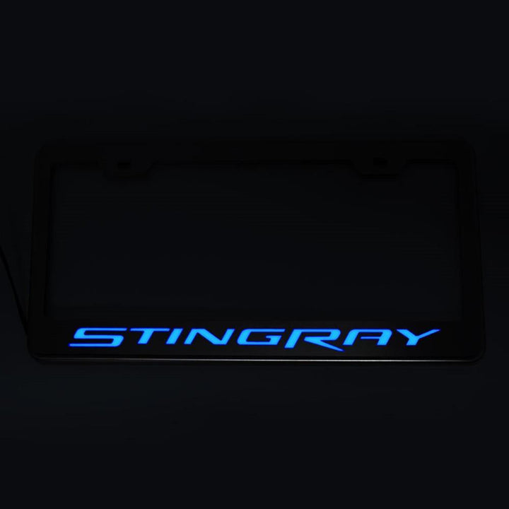 Corvette License Plate Frame - Chrome w/Stainless Steel Illuminated "STINGRAY" Script : C7 Stingray,Exterior