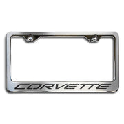 Corvette License Plate Frame - Chrome/Brushed Stainless Steel with Carbon Fiber Lettering : 1997-2004 C5 & Z06,Exterior