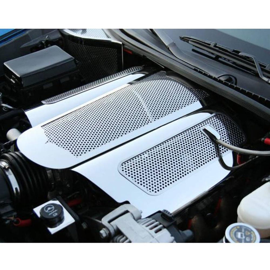 Corvette Plenum Cover Low Profile - Perforated Stainless Steel : 2006-2013 C6 Z06,Engine