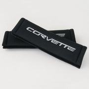 Corvette Seatbelt Harness Pads - Black with Silver Corvette (05-12 C6/Z06/ZR1/Grand Sport),Interior