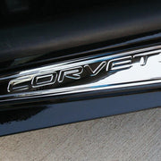 (97-04 C5) : Corvette Sill Plates - Billet Aluminum Chrome with 50th Logo,Interior
