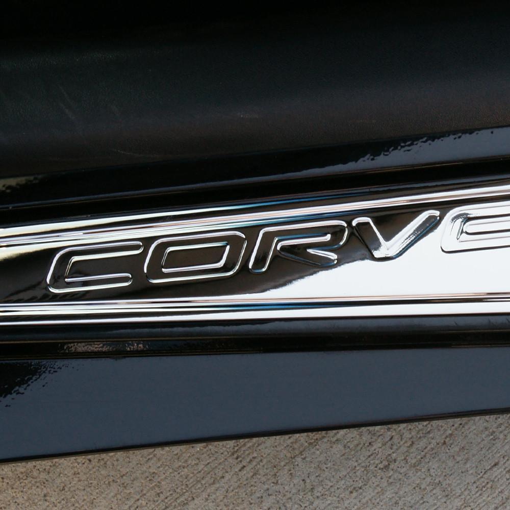 (97-04 C5) : Corvette Sill Plates - Billet Aluminum Chrome with C5 Logo,Interior