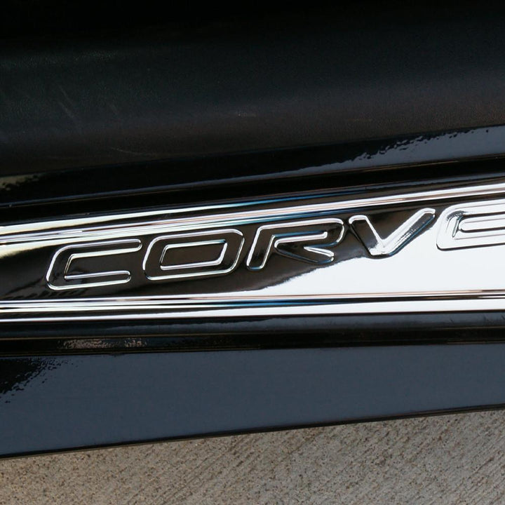 (97-04 C5) : Corvette Sill Plates - Billet Aluminum Chrome with C5 Logo,Interior