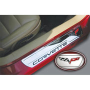 Corvette Sill Plates - Billet Aluminum Chrome with C6 Logo (05-13 C6),Interior