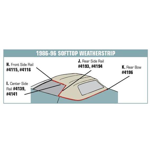 Corvette Weatherstrip - Convertible Top Rear Bow (C4 86-96),Weatherstripping