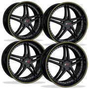 Corvette Wheels - SR1 Performance Wheels / BULLET Series (Set) - Gloss Black with Yellow Pinstripe : 18x8.5/19x10 1997-2012 C5,C6,Wheels & Tires
