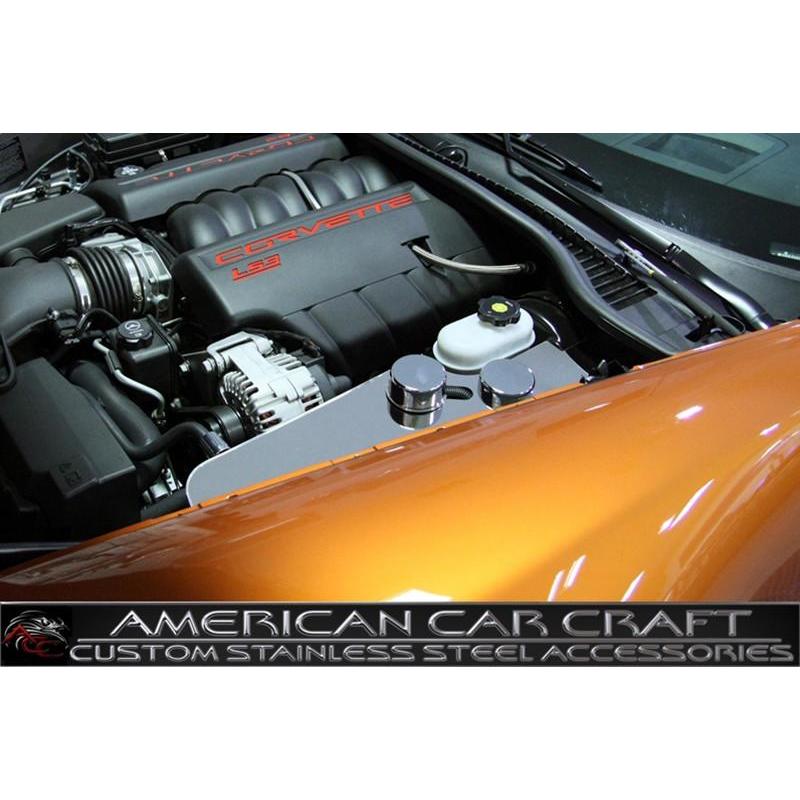 Corvette Windshield Washer Tank Cover with Caps- Polished Stainless Steel : 2005-2013 C6,Z06,Grand Sport,Engine