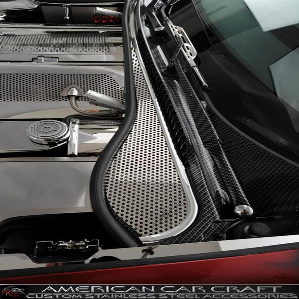 Corvette Wiper Cowl Cover - Perforated Stainless Steel : 1997-2004 C5 & Z06,Engine