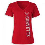 C8 Corvette Ladies Vertical V-Neck Tee : Red,T-shirts