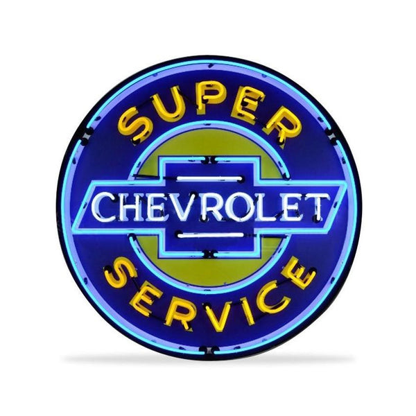 Large 36" Chevrolet Super Service Gas & Oil Reproduction Metal Sign - Chevy Blue