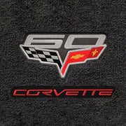 Lloyds Ultimat Floor Mats - 60th Anniversary above Flags w/Red Corvette Script : 2007.5-2013 C6, Z06, Grand Sport & ZR1- Ebony - Set of 2,Interior