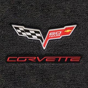 Lloyds Ultimat Floor Mats - 60th Anniversary in Cross Flags with Red Corvette Script : 2007.5-2013 C6, Z06, Grand Sport & ZR1- Ebony - Set of 2,Interior
