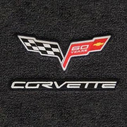 Lloyds Ultimat Floor Mats - 60th Anniversary in Cross Flags with Silver Corvette Script : 2007.5-2013 C6, Z06, Grand Sport & ZR1- Ebony - Set of 2,Interior