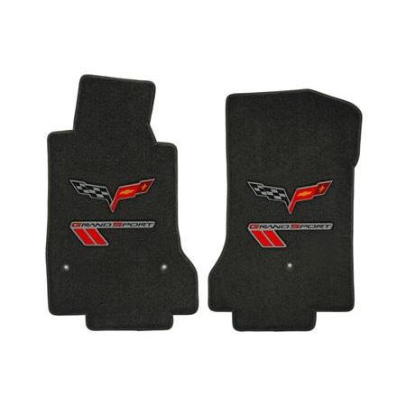 Lloyds Ultimat Floor Mats - Ebony w/ Red Stripes and C6 Logo: 10-13 Grand Sport (Hook Style Anchor),Interior